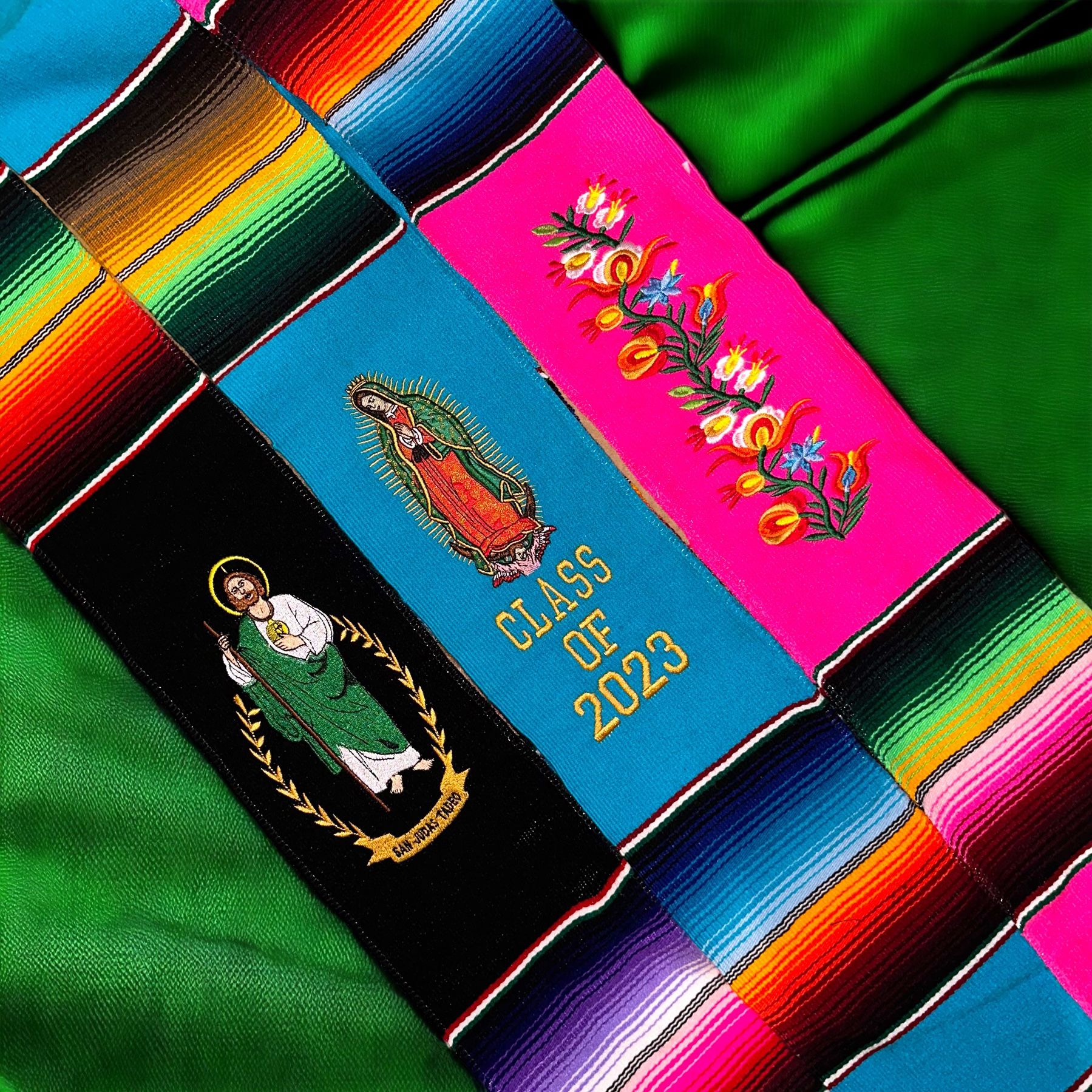 Graduation collar Class Of 2023 Mexican Sarape Zarape Graduation Sash Stole Flowers Floral Butterfly Embroidered Embroidery