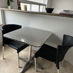 Stainless Steel Table With Two Chairs 