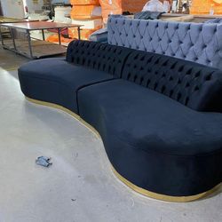 New! In Stock Ella Velvet Black Curved Sectional 