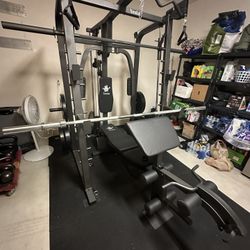 Vesta Fitness Smith Machine 2001 w/Bench Attachment | 230lb Bumpers Weights | 7ft Olympic Bar | Fitness | Gym Equipment | FREE DELIVERY 🚚 