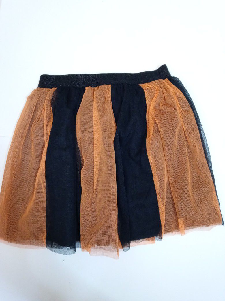 Cat & Jack Black and Orange Tulle Skirt. Halloween Girl apparel. Black /orange striped Tutu