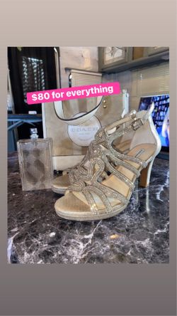 Burberry perfume, coach purse and heels set