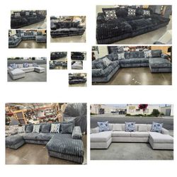 Brand NEW  66x11ftx66 U SECTIONALS PASLEY BLACK, PAISLEY  GUNMENTAL, PAISLEY  LIGHT GREY FABRIC SOFAS And Loveseat set2piaces 