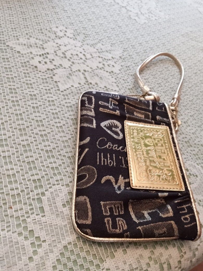 Black And Gold Coach Wristlet