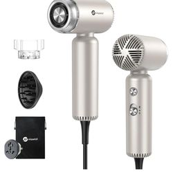 New Dual Voltage Travel Mini Hair Dryer, Lightweight Ionic Blow Dryer, Professional Fast Drying, Compact Portabe Quiet Hairdryer with Magnetic Diffuse