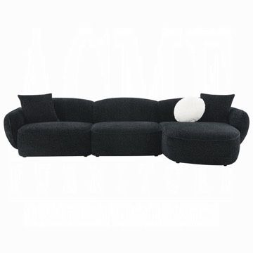 MID CENTURY MODERN SECTIONAL SOFA CHAISE LOUNGE BLACK / WHITE SHIMMER CHENILLE
