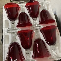 Vintage Set Of Eight Ruby Goblets