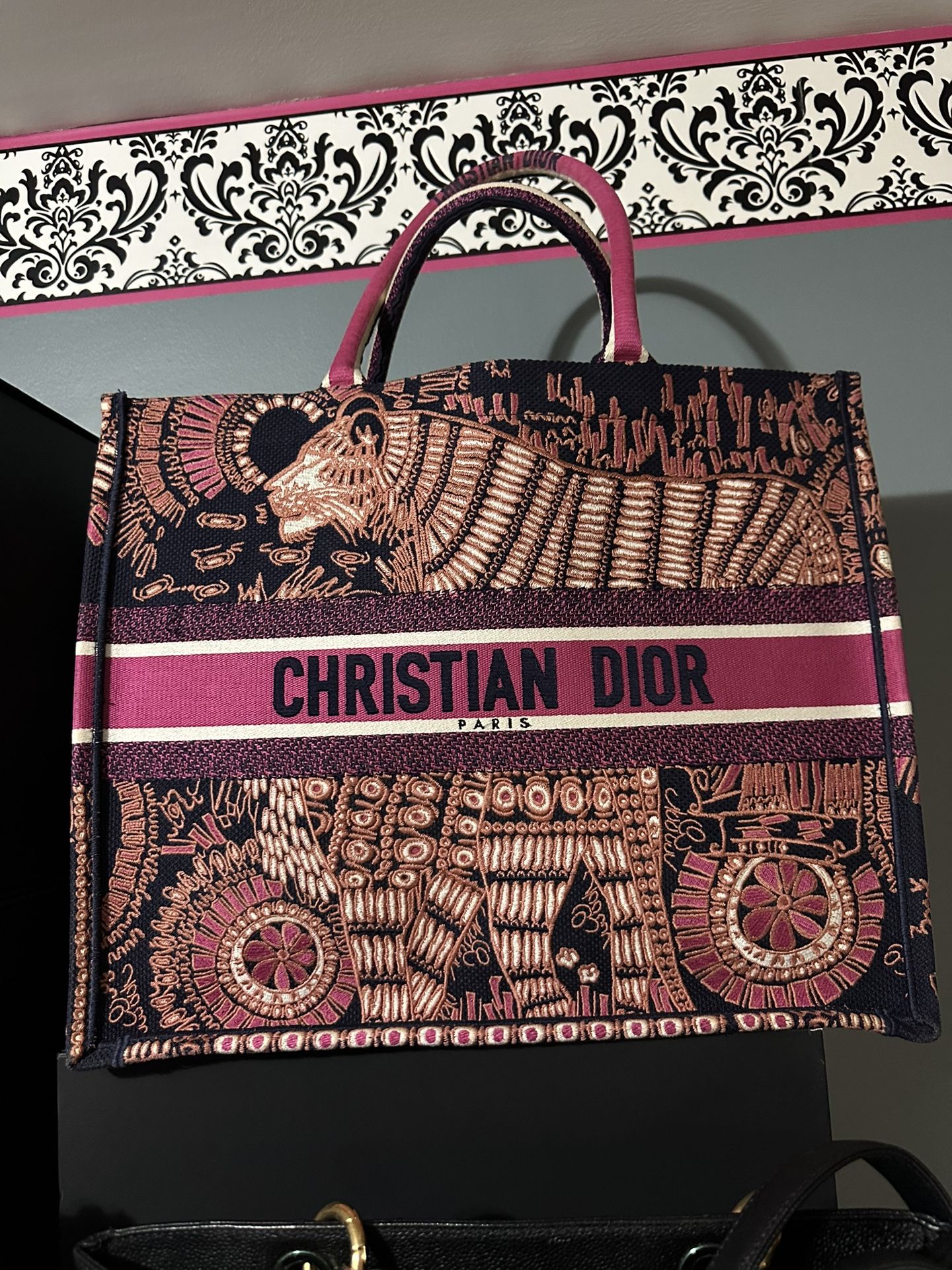 Christian Dior Book Tote Embroidered Canvas Large Multicolor