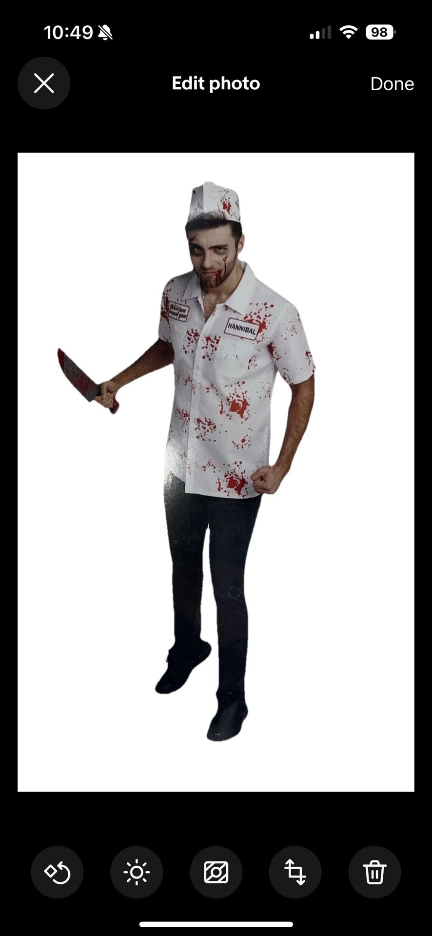 Psycho Butcher Men’s Adult Halloween costume Size Large/XL (44-46) 2 Pc Set, 2 piece set shirt, hat, knife is not included. New seal bag, shirt comes