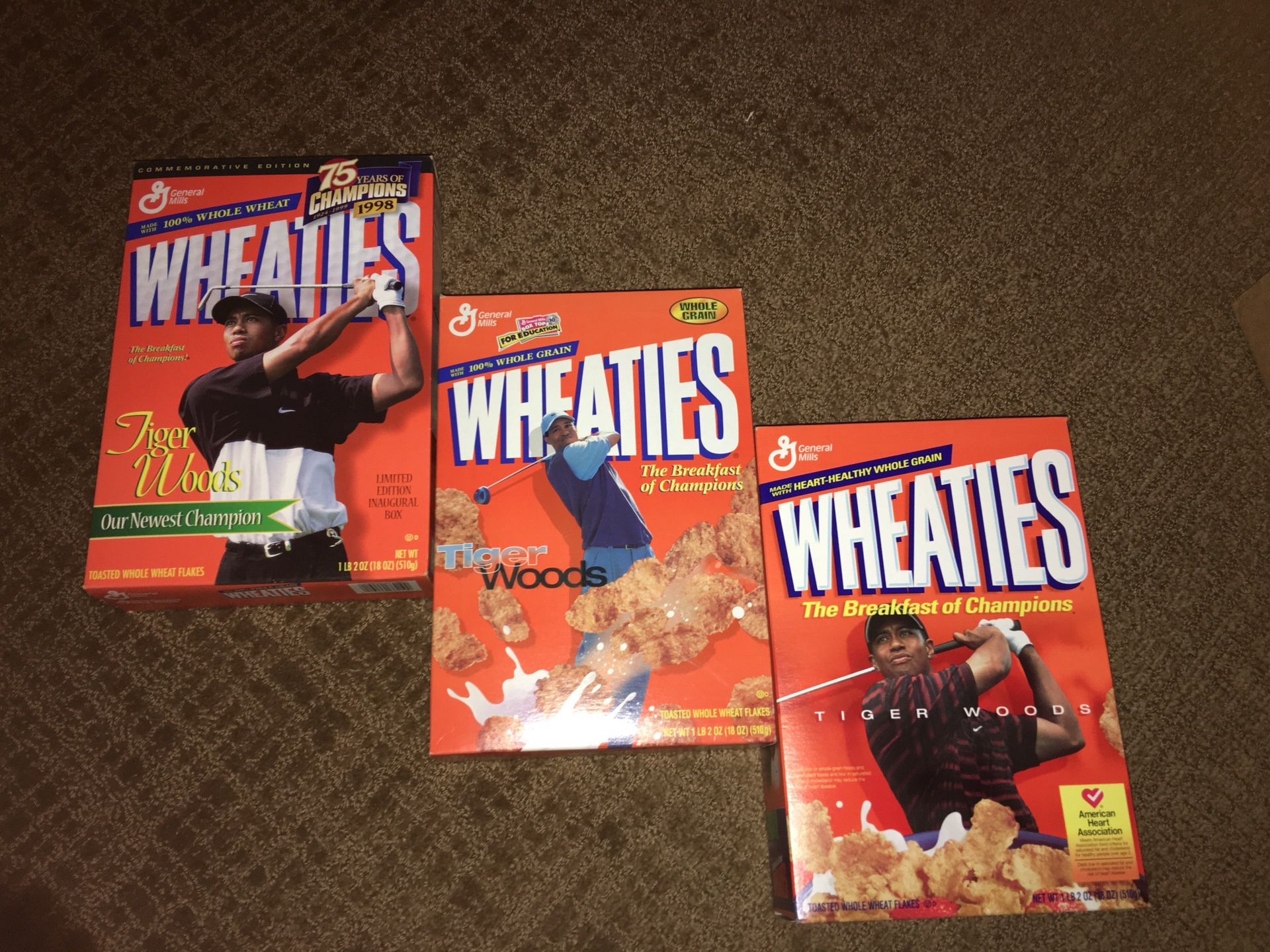 Tiger Woods. Wheaties Box’s 3 for $10 Limited Inaugural Commemorative Box