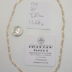 14k Gold Diamond Cut Figaro Chain
