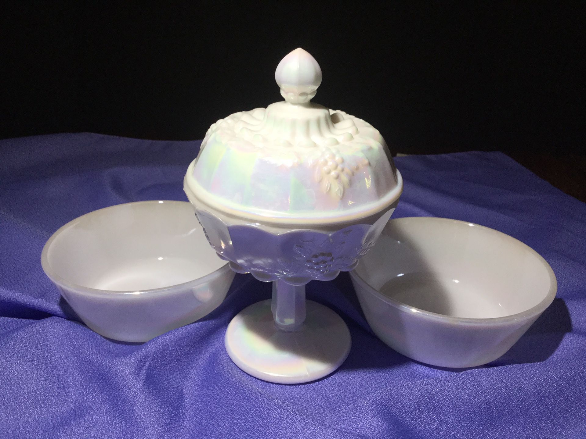 VINTAGE COLLECTION OF IRIDESCENT WHITE MILK GLASS