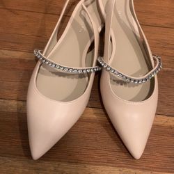 Stuart Weitzman Stefanie patent leather crystal-embellished slingback — light pink