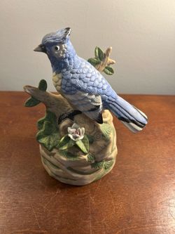 Perched Blue Jay Figurine Statue