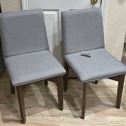 New Set 2 Mid Century Modern Accent Chairs Gray Fabric Walnut Kitchen Dining Chair