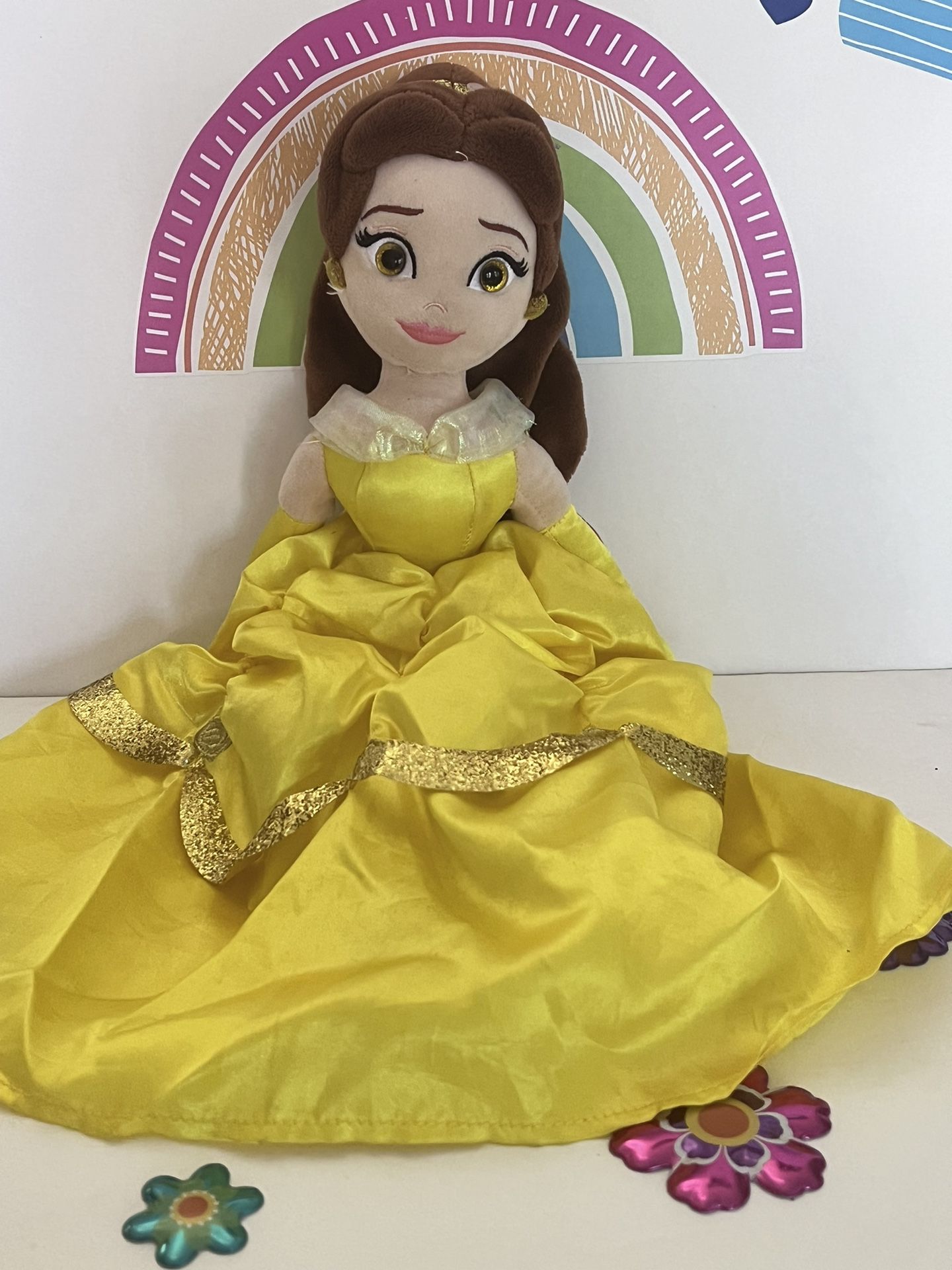 DISNEY PRINCESS BELLE IN HER GORGEOUS YELLOW BALL DRESS!! LIKE NEW 17 INCH SOFT DOLL