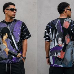Naruto Sasuke Uchiha Anime AOP Graphic Shirt XL Purple Snake Manga Tee #11P