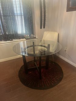 Glass Dining Table With 4 Velvet Ivory Chairs