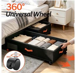 (2733)Rolling under bed drawers with sturdy frame, clear lids; under bed containers store clothes, shoes, blankets, toys & holiday