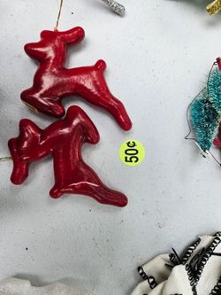 Wooden red jumping reindeer ornaments