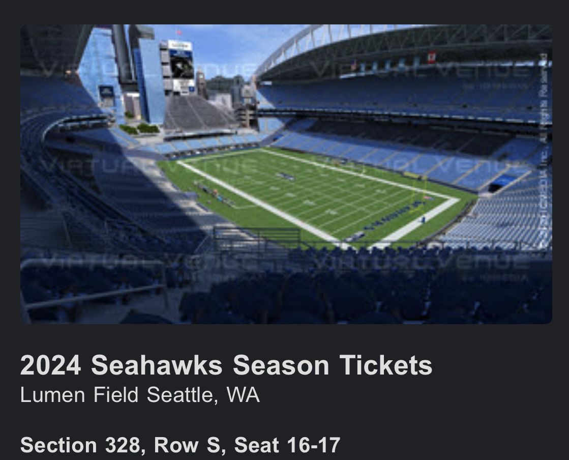 2 Seahawks 2024 Season Tickets (all 9 Home games)