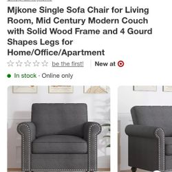 Mjkone Single Sofa Chair for Living Room, Mid Century Modern Couch with Solid Wood Frame and 4 Gourd Shapes Legs