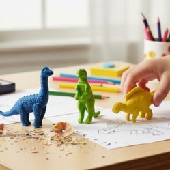 (Lot Of 3) Miniature 1" 3D Erasers DIY Puzzle Creative Brand Dinos Variety Pack. These are mini dinosaur-shaped pencil erasers. They are made of non-t