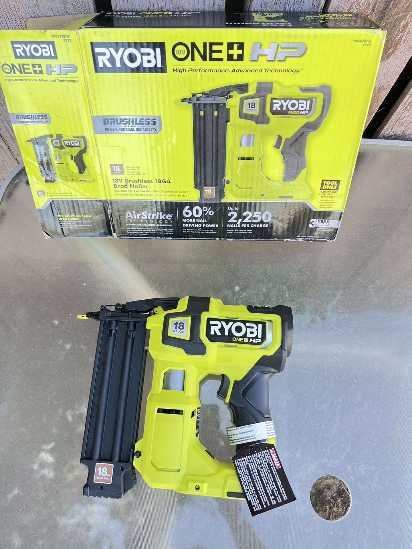Ryobi 18v HP Brushless 18GA Brad Nailer TOOL ONLY