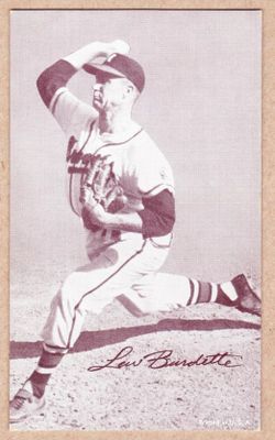 Lou Burdette3.5 x 5.5 inch Exhibit blankback 1947-66 Milwaukee Braves