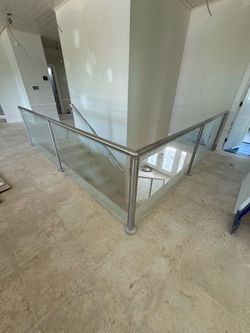 Modern Stainless Steel & Tempered Glass Stair Railing System
