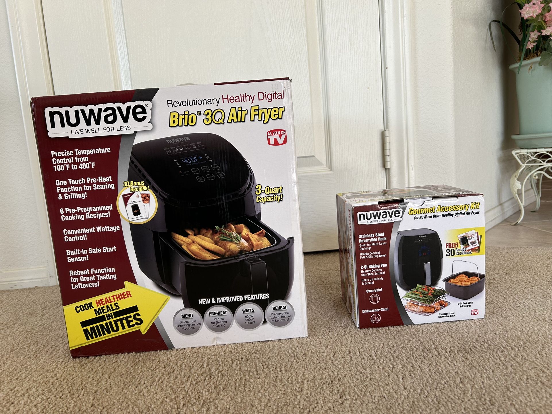 New Nuwave Brio 3-Qt Air Fryer & Gourmet Accessory Kit.