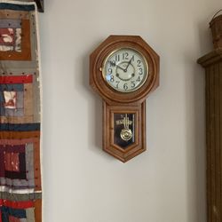 Vintage D&A Oak Schoolhouse Wall Clock 