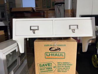 White Wood Wall Shelf with Two Drawers