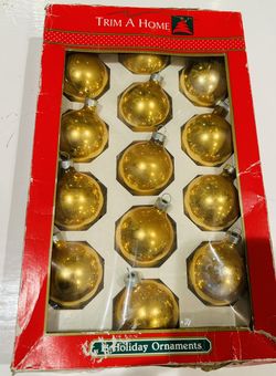 Vtg KMART Trim-a-Home Gold 13 Holiday Glass Ornaments Christmas Tree Decor -USA