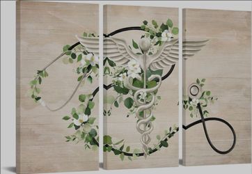 iKNOW FOTO 3 Piece Canvas Set Wall Art Stethoscope and Caduceus 3D Render Health and Fitness Themed Artwork Colorful Modern Hospital Decor for Clinic 
