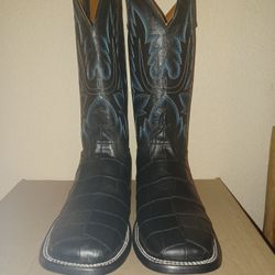 Mens Matte Black American Alligator Square Toe Boot 9.5