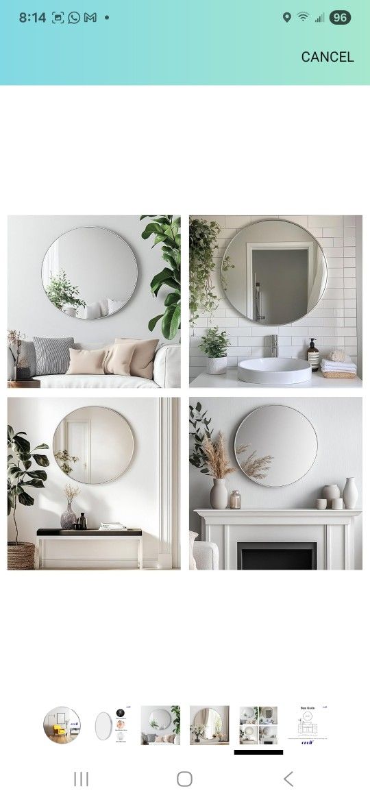Silver Round Mirror, Silver Round Mirror 24 inch, Circle Bathroom Mirrors Metal Frame, Circle Mirrors for Wall, Over Sink, Bathroom, Living Room, Vani