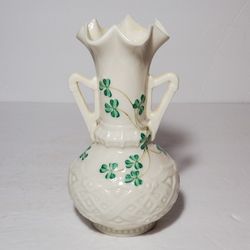 Belleek Shamrock Harp Handle Vase Black Mark