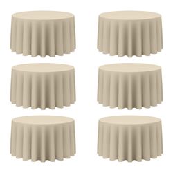 BRILLMAX 6 Pack Beige Round Tablecloths 120 Inch For 60” Tables - 150 GSM Polyester Fabric, Floor Length Drop, Water, Stain & Wrinkle Resistant Cloth 