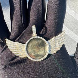 10k solid yellow gold 6CTW Natural Diamond bilateral Angel wings Memory pendant