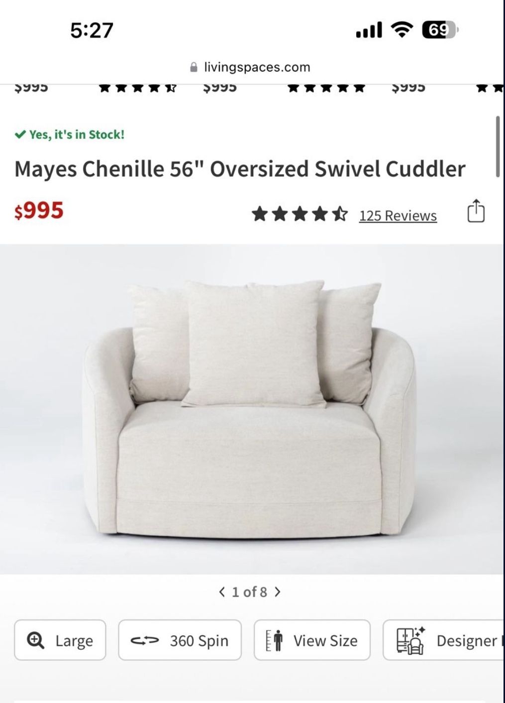 Oversized Swivel Cuddle Couch-LIVING SPACES