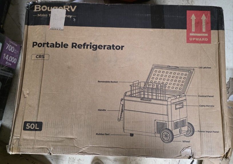 BougeRV 12 Volt Car Refrigerator, CRS 42 Quart Portable Fridge Freezer with APP Control, -4℉ to 68℉ Compressor Electric Cooler with Wheels 12/24V DC 1