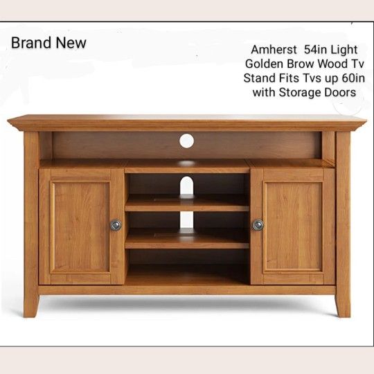 Brand New Amherst 54" in Light Wood TV Stand Fits For TVs Up 60" In With Storage Doors