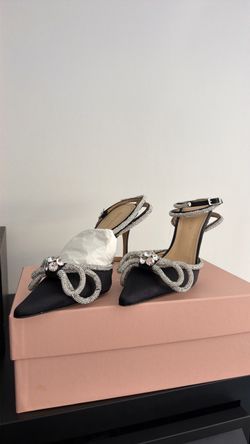 Black Satin Crystal Bow Heels size 39