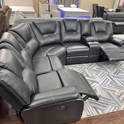 Manual Reclining Black Sectional Couch Set ⭐$39 Down Payment with Financing ⭐ 90 Days same as cash