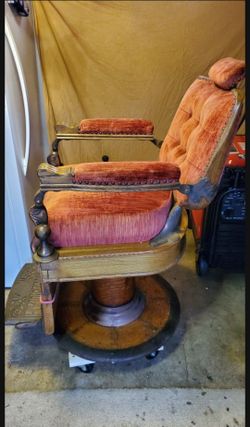 Vintage Kochs Wooden Barber Chair mostly restored wood metal for