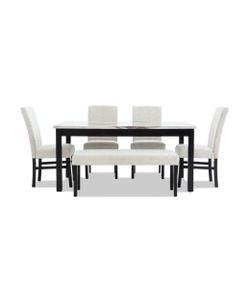 Luna 6 Piece Black & White Upholstered Dining Set with Bench