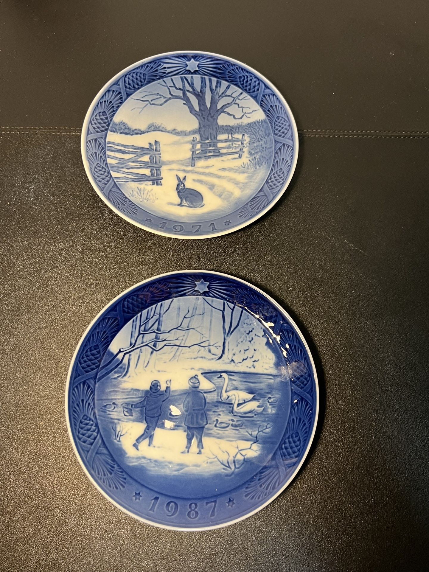 Royal Copenhagen 1971 Hare In Winter 1987 Winterbirds 2 Christmas Plates, 7"