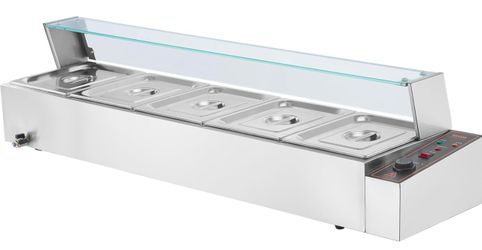 VEVOR 5-Pan Commercial Food Warmer, 5 x 12QT Electric Steam Table with Glass Cover, 1700W Countertop Stainless Steel Buffet Bain Marie 86-185°F Temp C