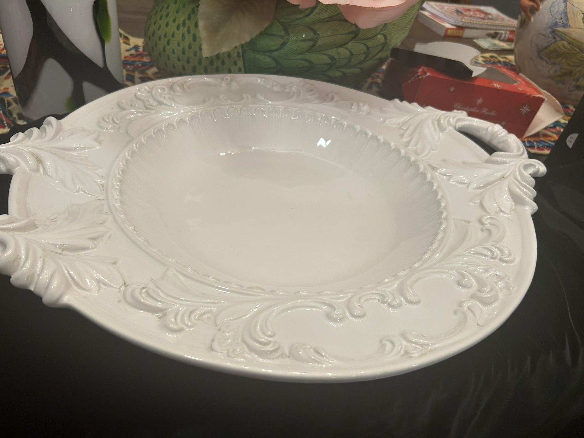 Intrada Italy Baroque While Round Bowl With Handles Large 21”